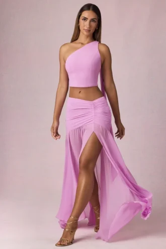 Asymetryczna spódnica maxi Romy z marszczeniami w kolorze Pink Orchid