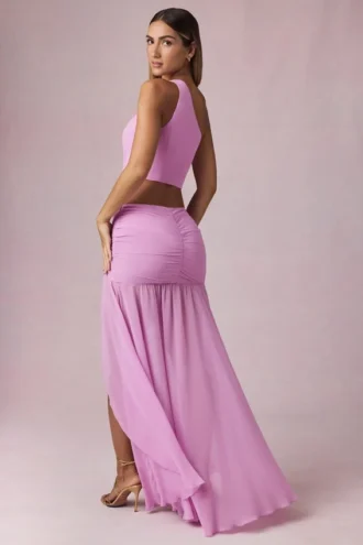Asymetryczna spódnica maxi Romy z marszczeniami w kolorze Pink Orchid