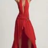Asymetryczna sukienka Maxi Oliana z wiązaniem na szyi w kolorze chili red