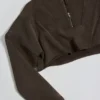 Bawełniana bluza z krótkim rękawem z dzianiny dżersejowej z efektem sprania kwasem w kolorze brązowym Bawełniana bluza z krótkim rękawem z dzianiny dżersejowej z efektem sprania kwasem w kolorze brązowym