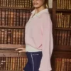 Bawełniany sweter oversize z dekoltem w serek w kolorze pudrowego różu Bawełniany sweter oversize z dekoltem w serek w kolorze pudrowego różu