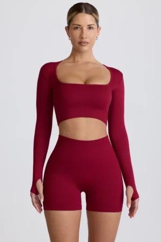 Bezszwowy top z długim rękawem Super Sculpt w kolorze bordowym Bezszwowy top z długim rękawem Super Sculpt w kolorze bordowym