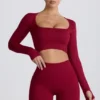 Bezszwowy top z długim rękawem Super Sculpt w kolorze bordowym Bezszwowy top z długim rękawem Super Sculpt w kolorze bordowym
