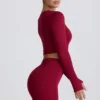 Bezszwowy top z długim rękawem Super Sculpt w kolorze bordowym Bezszwowy top z długim rękawem Super Sculpt w kolorze bordowym