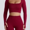 Bezszwowy top z długim rękawem Super Sculpt w kolorze bordowym Bezszwowy top z długim rękawem Super Sculpt w kolorze bordowym