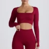 Bezszwowy top z długim rękawem Super Sculpt w kolorze bordowym Bezszwowy top z długim rękawem Super Sculpt w kolorze bordowym