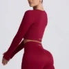 Bezszwowy top z długim rękawem Super Sculpt w kolorze bordowym Bezszwowy top z długim rękawem Super Sculpt w kolorze bordowym