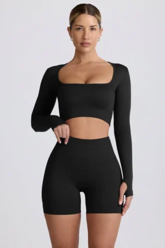 Bezszwowy top z długim rękawem Super Sculpt w kolorze czarnym Bezszwowy top z długim rękawem Super Sculpt w kolorze czarnym