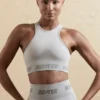 Bezszwowy top z tyłu w stylu racerback w kolorze srebrnym Bezszwowy top z tyłu w stylu racerback w kolorze srebrnym