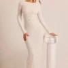 Biała sukienka maxi Vienna z długim rękawem i odkrytymi plecami Biała sukienka maxi Vienna z długim rękawem i odkrytymi plecami