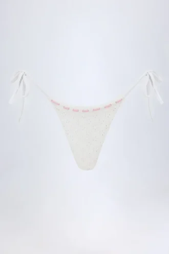 Białe doły od bikini Vernazza z angielską koronką i wiązaniem z boku Białe doły od bikini Vernazza z angielską koronką i wiązaniem z boku
