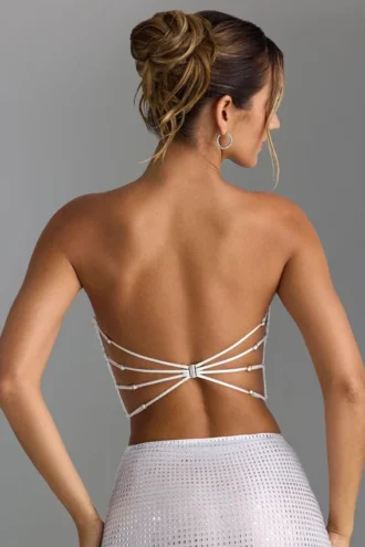Biały top bandeau z ozdobnymi ramiączkami Nanaka