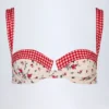 Biustonosz bikini z fiszbinami Vallibona w czerwone kwiaty Biustonosz bikini z fiszbinami Vallibona w czerwone kwiaty
