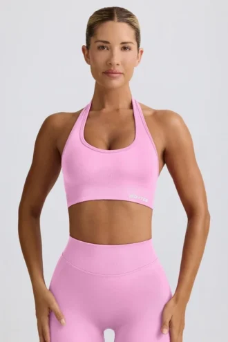 Biustonosz sportowy Define Luxe z wiązaniem na szyi w kolorze Bubblegum Pink