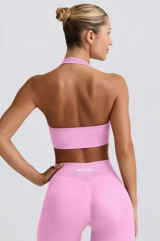 Biustonosz sportowy Define Luxe z wiązaniem na szyi w kolorze Bubblegum Pink