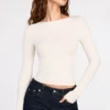Bluza z długim rękawem Luisa z marszczonego modalu w kolorze kości słoniowej