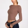Bluza z długim rękawem Luisa z marszczonego modalu w kolorze mokka