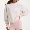 Bluza z kapturem oversize z aplikacją w kolorze kości słoniowej w groszki Bluza z kapturem oversize z aplikacją w kolorze kości słoniowej w groszki
