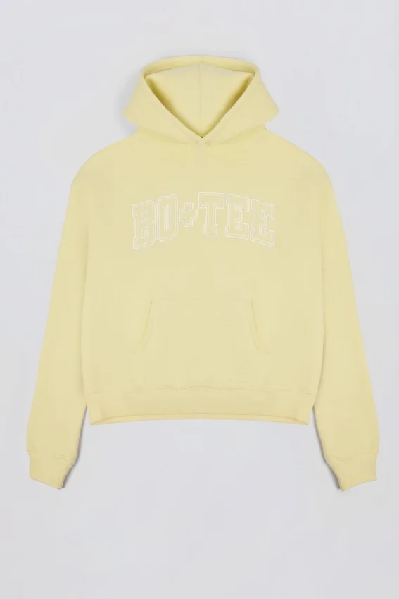 Bluza z kapturem oversize z haftem w kolorze delikatnej żółci Bluza z kapturem oversize z haftem w kolorze delikatnej żółci