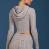 Bluza z kapturem w splocie warkoczowym z zamkiem w kolorze szarym melanżowym Bluza z kapturem w splocie warkoczowym z zamkiem w kolorze szarym melanżowym