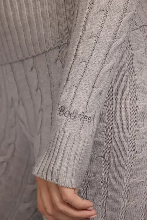 Bluza z kapturem w splocie warkoczowym z zamkiem w kolorze szarym melanżowym Bluza z kapturem w splocie warkoczowym z zamkiem w kolorze szarym melanżowym