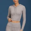 Bluza z kapturem w splocie warkoczowym z zamkiem w kolorze szarym melanżowym Bluza z kapturem w splocie warkoczowym z zamkiem w kolorze szarym melanżowym