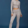 Bluza z kapturem w splocie warkoczowym z zamkiem w kolorze szarym melanżowym Bluza z kapturem w splocie warkoczowym z zamkiem w kolorze szarym melanżowym