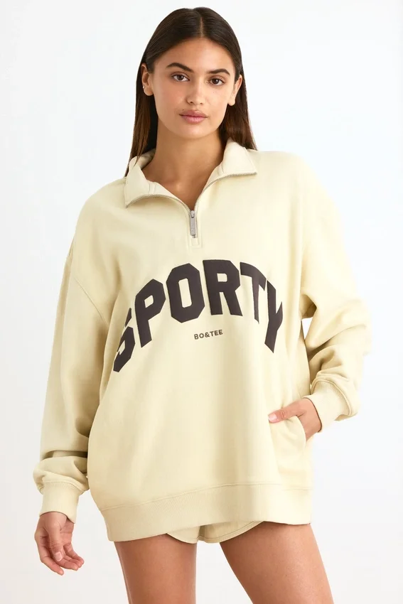 Bluza z zamkiem 1/4 w kolorze kości słoniowej Bluza z zamkiem 1/4 w kolorze kości słoniowej