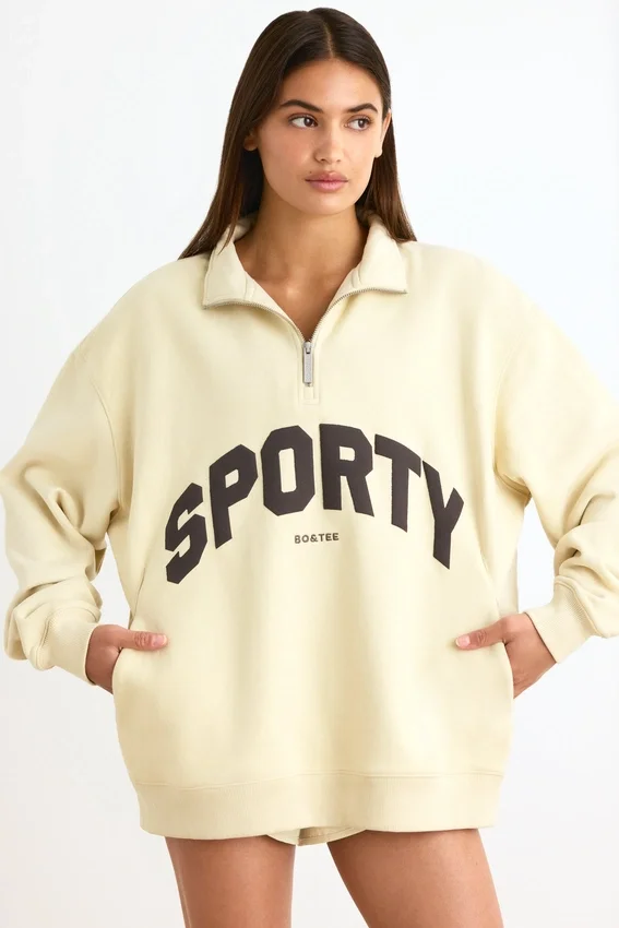 Bluza z zamkiem 1/4 w kolorze kości słoniowej Bluza z zamkiem 1/4 w kolorze kości słoniowej