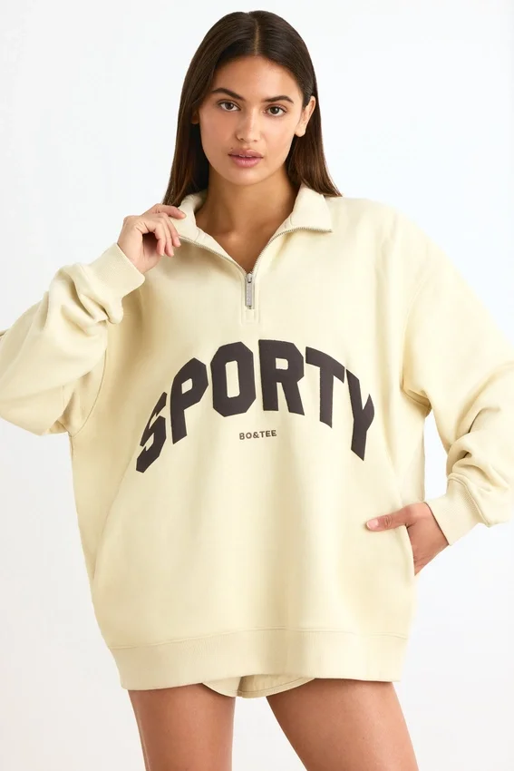 Bluza z zamkiem 1/4 w kolorze kości słoniowej Bluza z zamkiem 1/4 w kolorze kości słoniowej