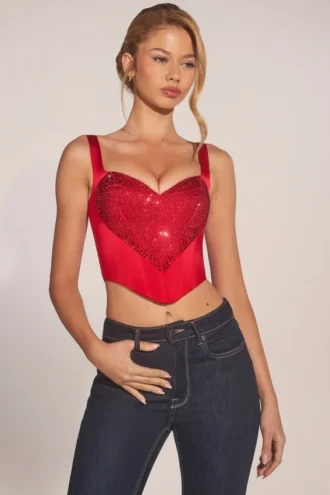 Bluzka gorsetowa Allure z dekoltem w kształcie serca i wiązaniem z przodu w kolorze różowej czerwieni Bluzka gorsetowa Allure z dekoltem w kształcie serca i wiązaniem z przodu w kolorze różowej czerwieni