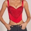 Bluzka gorsetowa Allure z dekoltem w kształcie serca i wiązaniem z przodu w kolorze różowej czerwieni