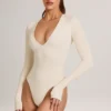 Body Elodie z długim rękawem z modalu w kolorze kości słoniowej