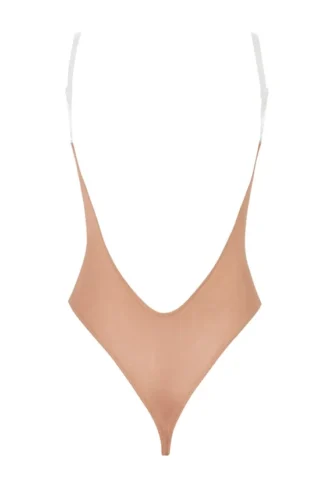 Body Intimates z miękkiej siateczki z niewidocznymi ramiączkami i stringami w kolorze ciepłej brzoskwini