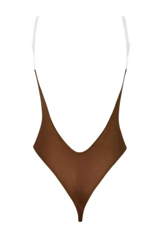 Body Intimates z miękkiej siateczki z niewidocznymi ramiączkami i stringami w kolorze kasztanowym