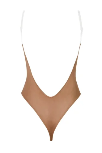 Body Intimates z miękkiej siateczki z niewidocznymi ramiączkami i stringami w kolorze miodowym