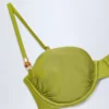 Bruny – marszczony stanik bikini z fiszbinami, ozdobiony koralikami, w kolorze oliwkowym