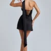 Czarna satynowa sukienka Mini Anastasia z drapowanym dekoltem typu halter Czarna satynowa sukienka Mini Anastasia z drapowanym dekoltem typu halter
