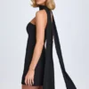 Czarna sukienka Mini Cecilia z detalem w postaci szalika Czarna sukienka Mini Cecilia z detalem w postaci szalika