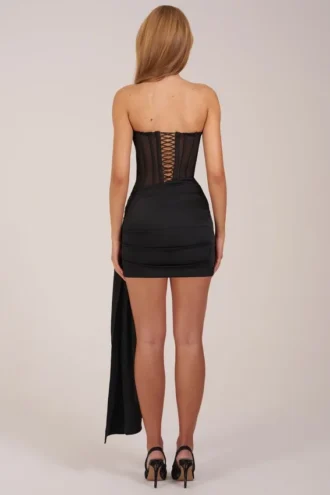 Czarna sukienka Mini Norah z wiązanym gorsetem typu bandeau Czarna sukienka Mini Norah z wiązanym gorsetem typu bandeau