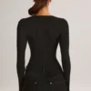 Czarny body z długim rękawem Elodie Modal Plunge Czarny body z długim rękawem Elodie Modal Plunge