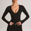 Czarny body z długim rękawem Elodie Modal Plunge Czarny body z długim rękawem Elodie Modal Plunge