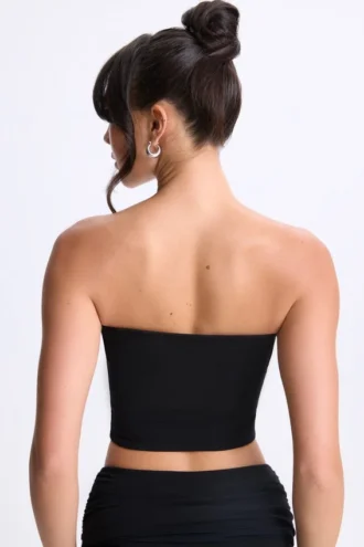 Czarny top bandeau Edie z modalu z skręconym przodem