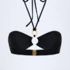 Czarny top bikini Savai z marszczonym dekoltem typu halterneck i metalowymi detalami Czarny top bikini Savai z marszczonym dekoltem typu halterneck i metalowymi detalami