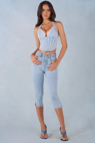 Dżinsy capri Landon o średnim stanie w jasnym dżinsie Dżinsy capri Landon o średnim stanie w jasnym dżinsie
