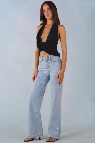 Dżinsy Lorielle o średnim stanie i prostych nogawkach z jasnego denimu Dżinsy Lorielle o średnim stanie i prostych nogawkach z jasnego denimu