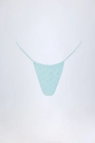 Doły od bikini Bosa z angielską koronką i sznurkiem w kolorze pudrowego błękitu Doły od bikini Bosa z angielską koronką i sznurkiem w kolorze pudrowego błękitu