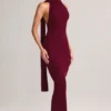 Dree Sukienka maxi z dekoltem halter i detalem w postaci szalika z dzianiny prążkowanej w kolorze bordowym Dree Sukienka maxi z dekoltem halter i detalem w postaci szalika z dzianiny prążkowanej w kolorze bordowym