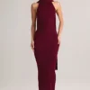 Dree Sukienka maxi z dekoltem halter i detalem w postaci szalika z dzianiny prążkowanej w kolorze bordowym Dree Sukienka maxi z dekoltem halter i detalem w postaci szalika z dzianiny prążkowanej w kolorze bordowym