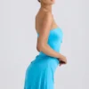 Efia – obcisła sukienka Mini z drapowanego dżerseju w kształcie litery A w kolorze aqua blue Efia – obcisła sukienka Mini z drapowanego dżerseju w kształcie litery A w kolorze aqua blue